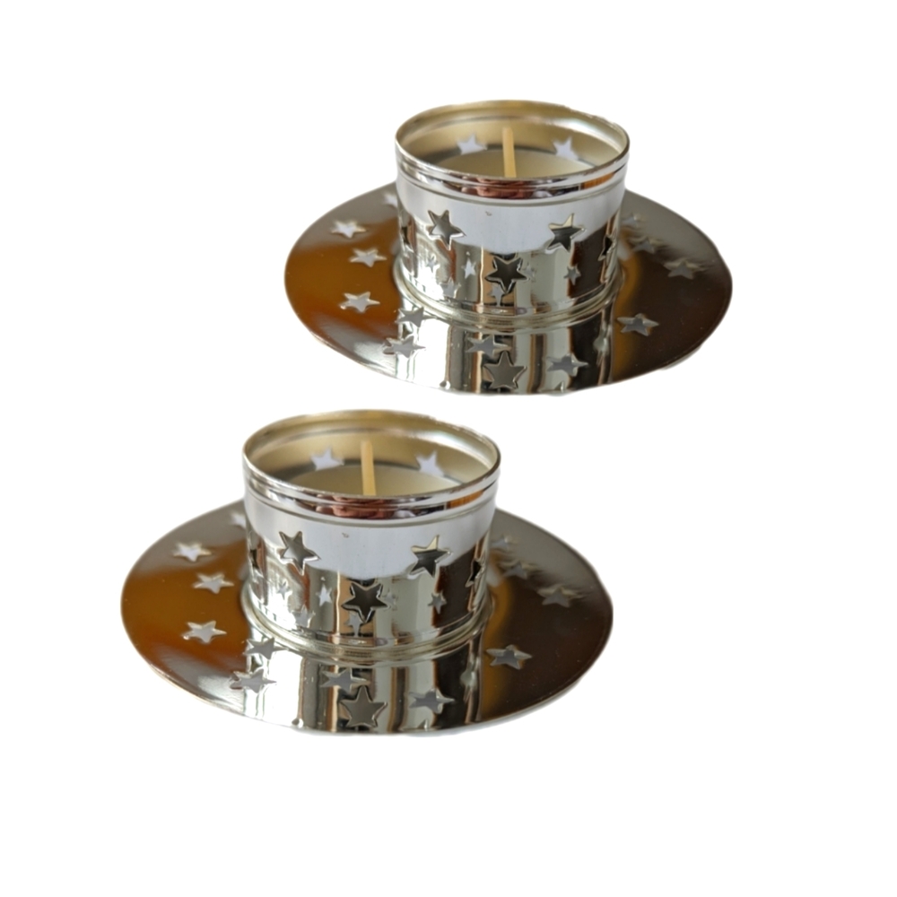 (2 for $40) Partylite P7613 - Glowing Star Gift Set Silver Votive Candle Holder